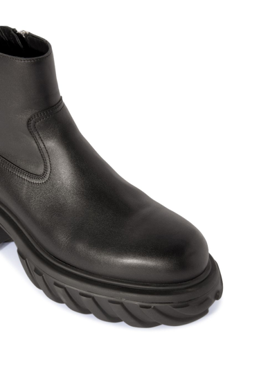 Off-white Chunky Sole Leather Boots With Elastic Side Panels In Black