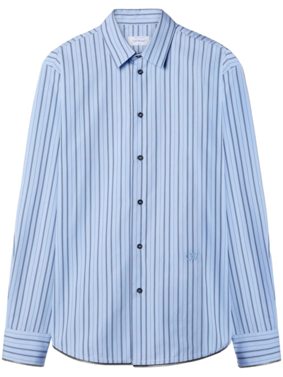 Shop Off-white Zip-embellished Striped Cotton Shirt In Blue
