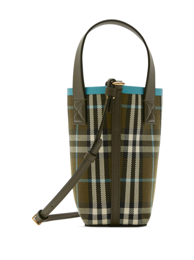 Shop Burberry Mini London Check-pattern Tote Bag In Grün