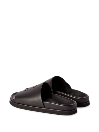 Off-white Arrows-embroidered Leather Slippers In Black