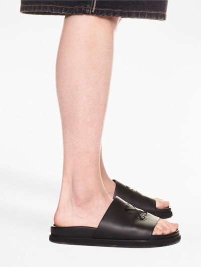 Off-white Arrows-embroidered Leather Slippers In Black