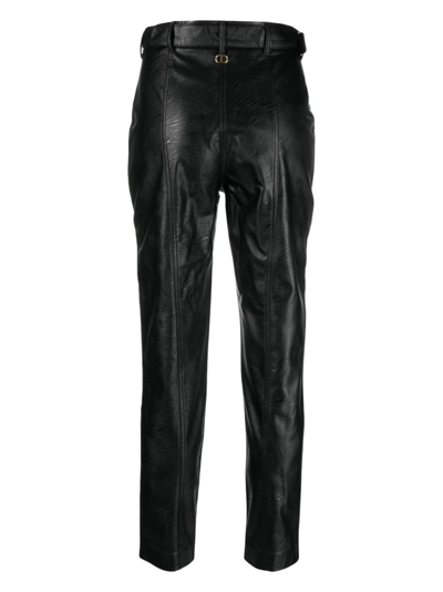 Twinset Crocodile-embossed Faux Leather Slim-fit Trousers In Schwarz