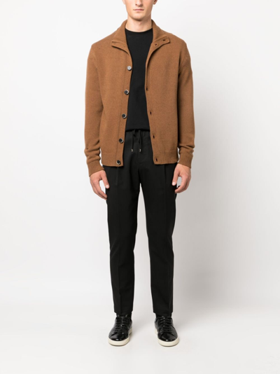 Shop Barena Venezia High-neck Wool-blend Cardigan In Brown