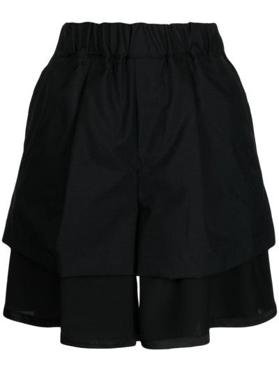 Shop Noir Kei Ninomiya Layered Wool Shorts In Schwarz