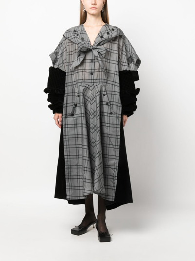 Maison Margiela Black And Gray Bi-material Dress. Flared Cut. Checked Gray Silk Fr In Schwarz