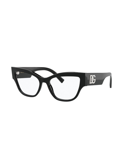 Shop Dolce & Gabbana Cat Eye-frame Logo-lettering Glasses In Schwarz