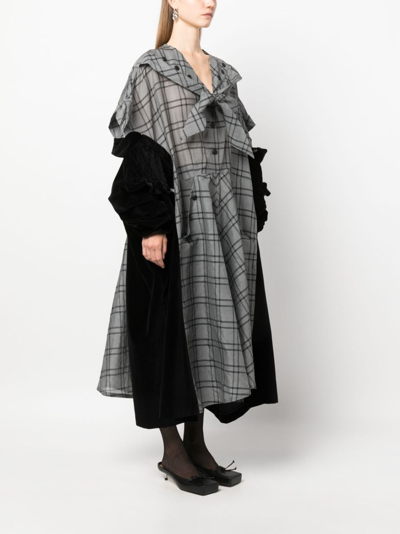 Maison Margiela Black And Gray Bi-material Dress. Flared Cut. Checked Gray Silk Fr In Schwarz