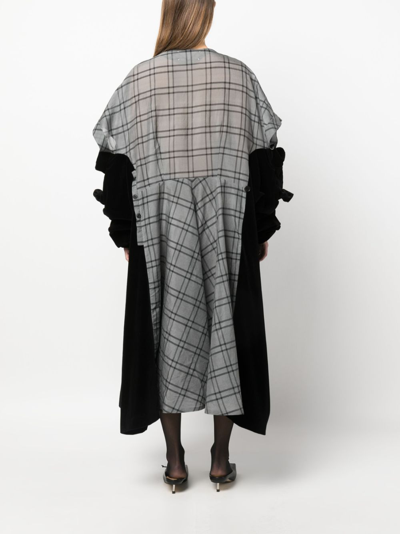 Maison Margiela Black And Gray Bi-material Dress. Flared Cut. Checked Gray Silk Fr In Schwarz