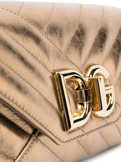 Shop Dolce & Gabbana Logo-plaque Quilted Leather Shoulder Bag In Gold