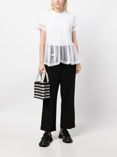 Comme Des Garçons Ruffle-hem Mesh T-shirt In White