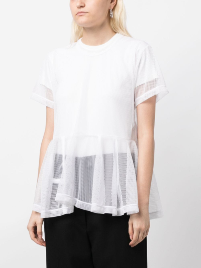 Comme Des Garçons Ruffle-hem Mesh T-shirt In White