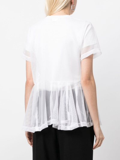 Shop Comme Des Garçons Ruffle-hem Mesh T-shirt In White