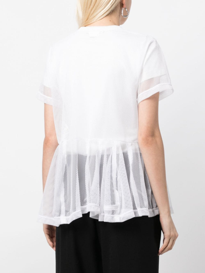 Comme Des Garçons Ruffle-hem Mesh T-shirt In White