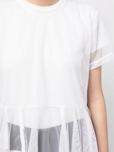 Comme Des Garçons Ruffle-hem Mesh T-shirt In White
