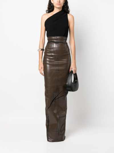 Shop Rick Owens Pillar Rear-slit Cotton Maxi Skirt In Brown