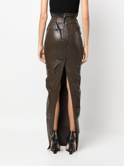 Shop Rick Owens Pillar Rear-slit Cotton Maxi Skirt In Brown