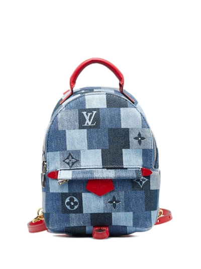 Pre-owned Louis Vuitton 2020 Mini Monogram Denim Patchwork Palm Springs  Backpack In Blue