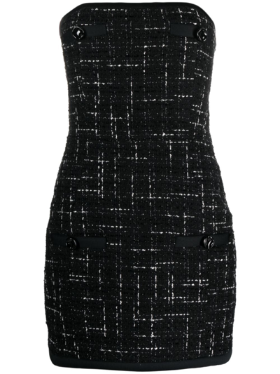 Shop Msgm Strapless Tweed Minidress In Black