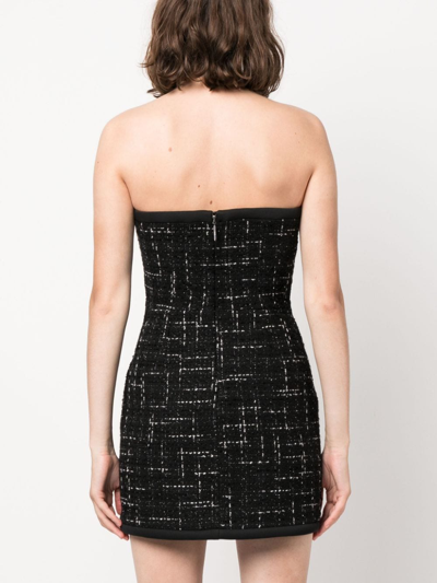 Shop Msgm Strapless Tweed Minidress In Black