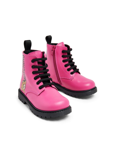 Shop Moschino Teddy Bear Ankle Boots In Pink