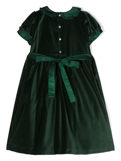 Shop Mariella Ferrari Ruffled-detail Velvet Cotton Dress In Green