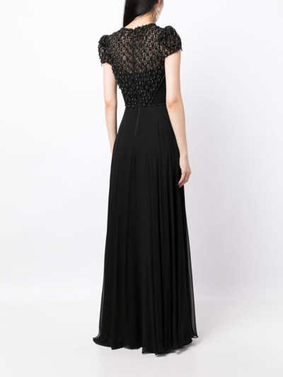 Shop Jenny Packham Vida Bead-embellished Pleated Gown In Black