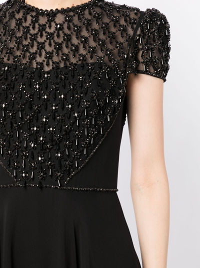 Shop Jenny Packham Vida Bead-embellished Pleated Gown In Black