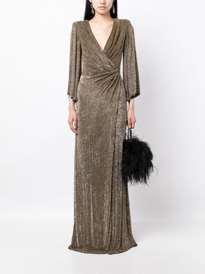 Shop Jenny Packham Luna Wrap Chiffon Gown In Gold