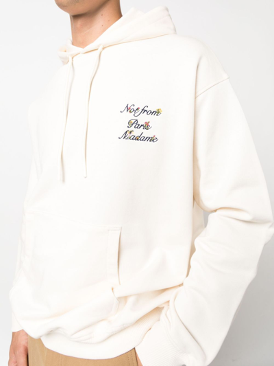 Shop Drôle De Monsieur Embroidered-motif Cotton Hoodie In Neutrals
