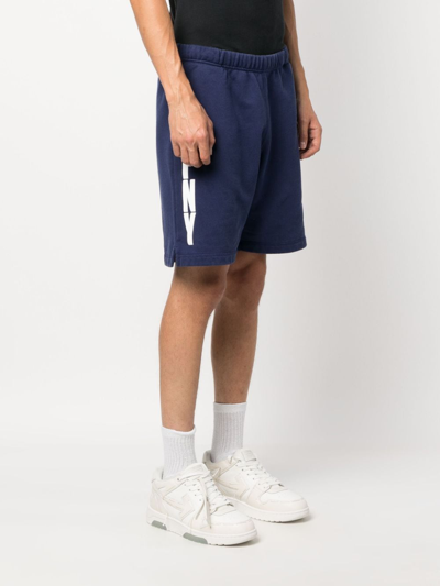 Shop Heron Preston Hpny Logo-print Cotton Track Shorts In Blue