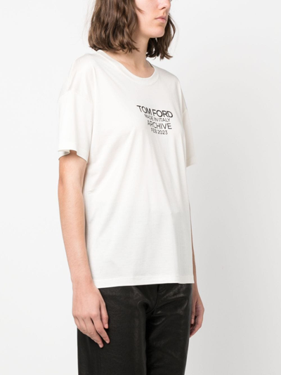 Tom Ford Chalk-colored Silk Jersey Fabric T-shirt In White