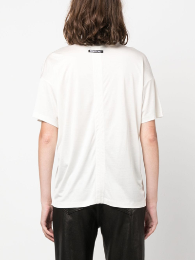 Tom Ford Chalk-colored Silk Jersey Fabric T-shirt In White