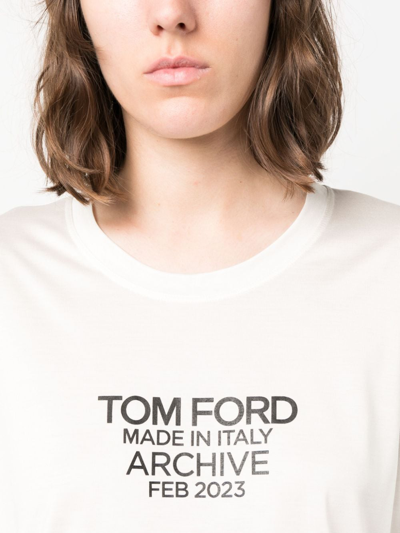 Shop Tom Ford Logo-print Silk T-shirt In White