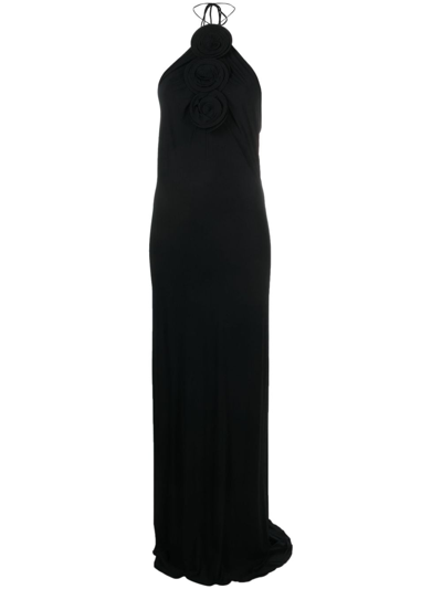 Shop Magda Butrym Floral-appliqué Halterneck Maxi Dress In Black