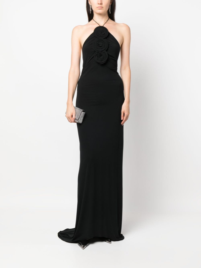 Shop Magda Butrym Floral-appliqué Halterneck Maxi Dress In Black
