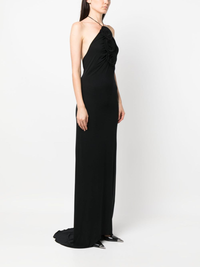 Shop Magda Butrym Floral-appliqué Halterneck Maxi Dress In Black