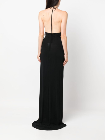 Shop Magda Butrym Floral-appliqué Halterneck Maxi Dress In Black