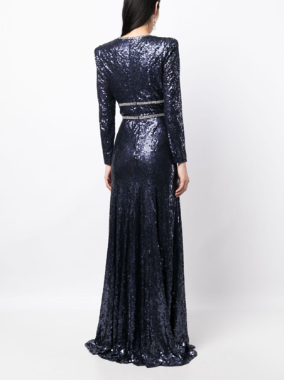 Shop Jenny Packham Celestia Crystal-embellished Sequin Gown In Blue