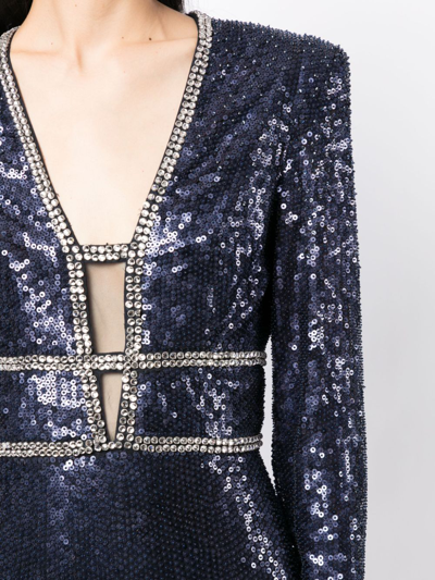 Shop Jenny Packham Celestia Crystal-embellished Sequin Gown In Blue