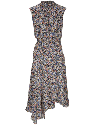 Shop Veronica Beard Floral-print Asymmetric Dress In Blue