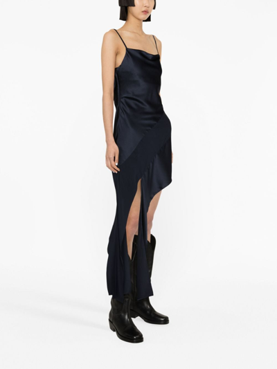 Shop Helmut Lang Slash Stretch-silk Dress In Blue