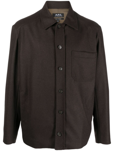 Shop Apc Button-up Wool-blend Jacket In Brown