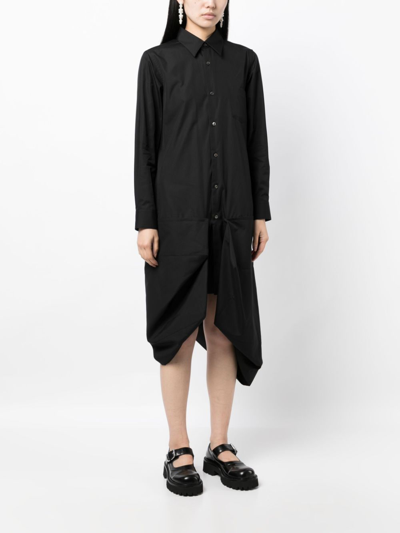 Shop Comme Des Garçons Asymmetric Gathered Midi Shirtdress In Black
