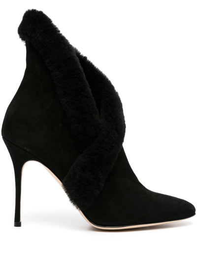Manolo Blahnik Nestanu 105 Shearling-trimmed Suede Ankle Boots In Black