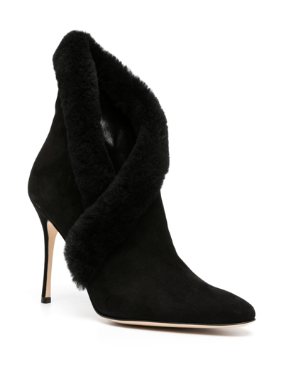 Manolo Blahnik Nestanu 105 Shearling-trimmed Suede Ankle Boots In Black