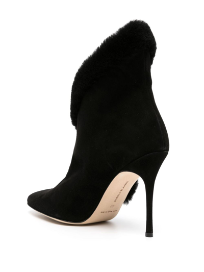 Manolo Blahnik Nestanu 105 Shearling-trimmed Suede Ankle Boots In Black