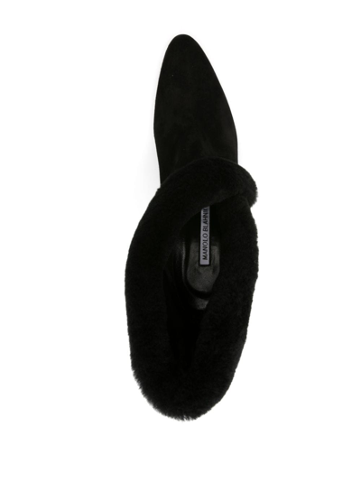 Manolo Blahnik Nestanu 105 Shearling-trimmed Suede Ankle Boots In Black