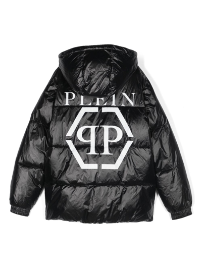 Shop Philipp Plein Junior Logo-print Padded Coat In Black