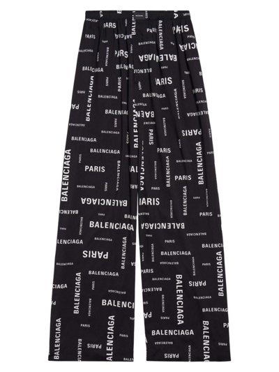 Shop Balenciaga Men's Bal Paris Allover Pyjama Pants In Black
