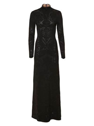 Shop Carolina Herrera Women's Sequined Lace Turtleneck Gown In Black
